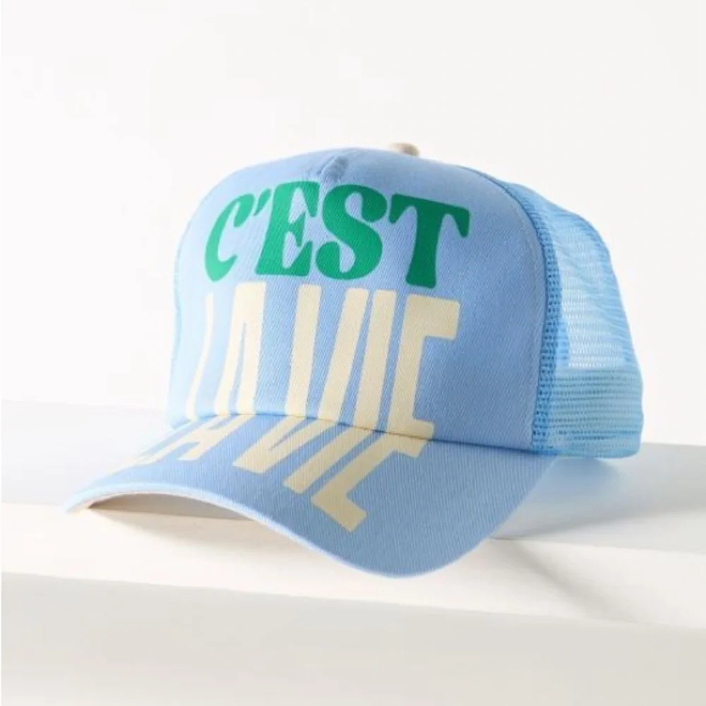 Anthropologie Blue and Green  C’EST la Vie Trucker Hat  New